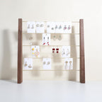 GemeShou 5 Tiers Walnut Earring display stands for selling, Wooden Jewelry Shelf, Earring Storage Organizer, Brass earring holders with 30 PVC cards for stud Dangle Hoop【Walnut 5-Tier】
