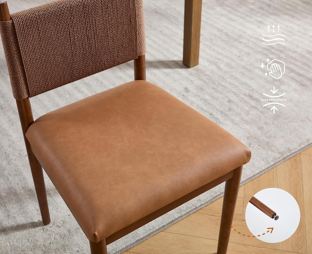 EALSON Rattan Dining Chairs Set of 2 Leather Upholstered Dining Room Chairs w...