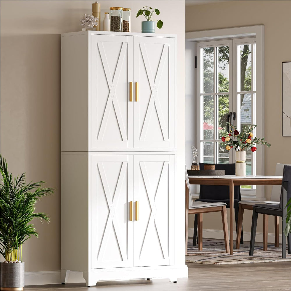 Metal 2-in-1 Combination Kitchen Pantry Cabinet, 75" Tall Farmhouse Stan...