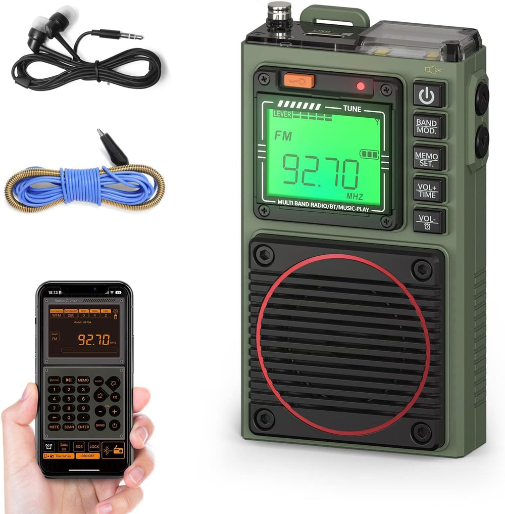 Raddy RF75A App Control Shortwave Weather Radio, Army Green