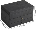 Meangood Jewelry Box Organizer for Women, 3 Layer Large Jewelry Storage Case, Rustic Wooden Jewelry Box with Mirror & Ring Tray for Necklace Earring Bracelets Rings, Vintage Style (Black)