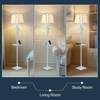 Vintage Floor Lamp with Night Light and Glass Tray, 65" High Retro Standing Lamp with Washed Blue Finish and White Linen Shade, Farmhouse Tall Lamp Decor for Living Room Bedroom House (Bulb Included)