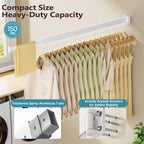 JAUREE Clothes Drying Rack Wall Mounted, Space-Saving Drying Rack Clothing, Collapsible Foldable Retractable Laundry Rack with 18 Hooks, Indoor/Outdoor, White