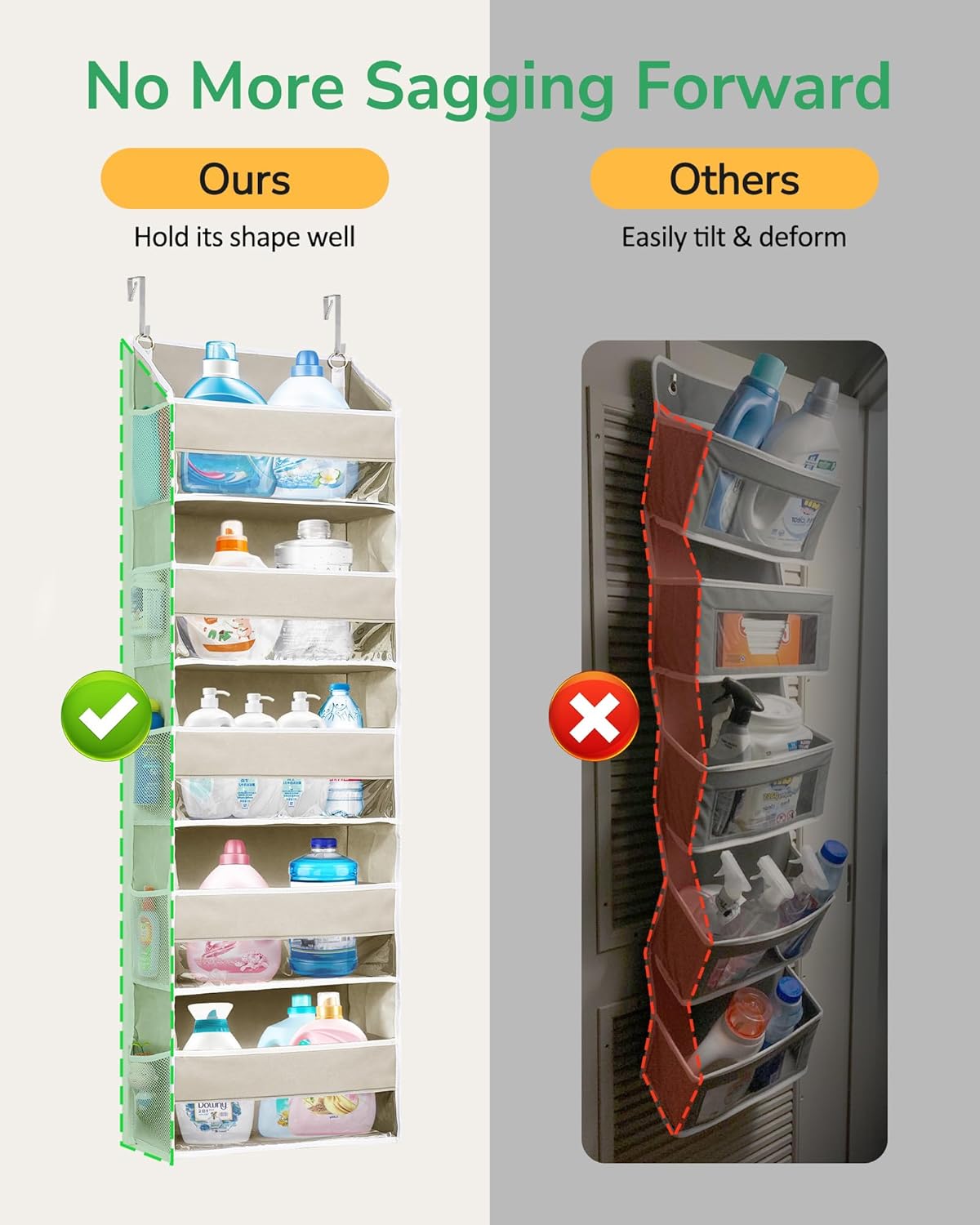 ULG 1-Pack Over Door Organizer with 5 Large Pockets 10 Mesh Side Pockets, 44 lbs Weight Capacity Hanging Storage Organizer with Clear Window for Bedroom Bathroom Kitchen, RV, Camper, Beige