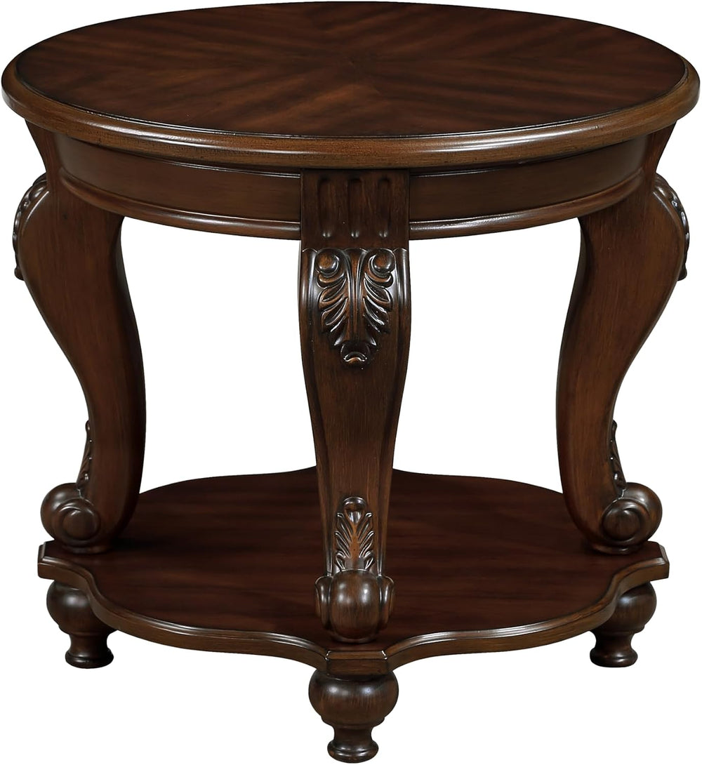 JIJIWANG Wood Round Sofa Table with Antique Carved Legs Oval End Table with B...
