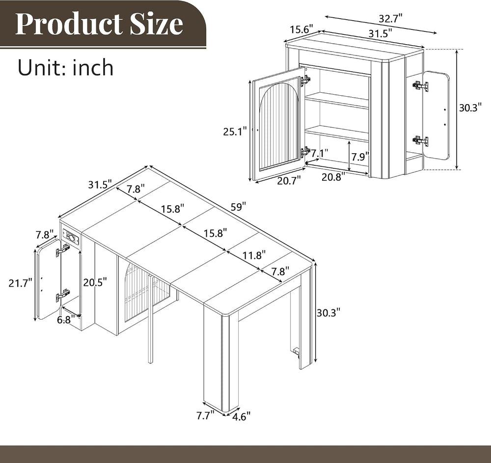 Extendable Dining Table with Storage, Transformer Console Table for 1-5 Peopl...