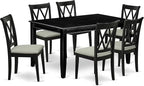 East West Furniture DUCL7-BLK-C 7 Piece Dining Room Furniture Set Consist of a Rectangle Dining Table and 6 Linen Fabric Upholstered Chairs, 36x60 Inch, Black
