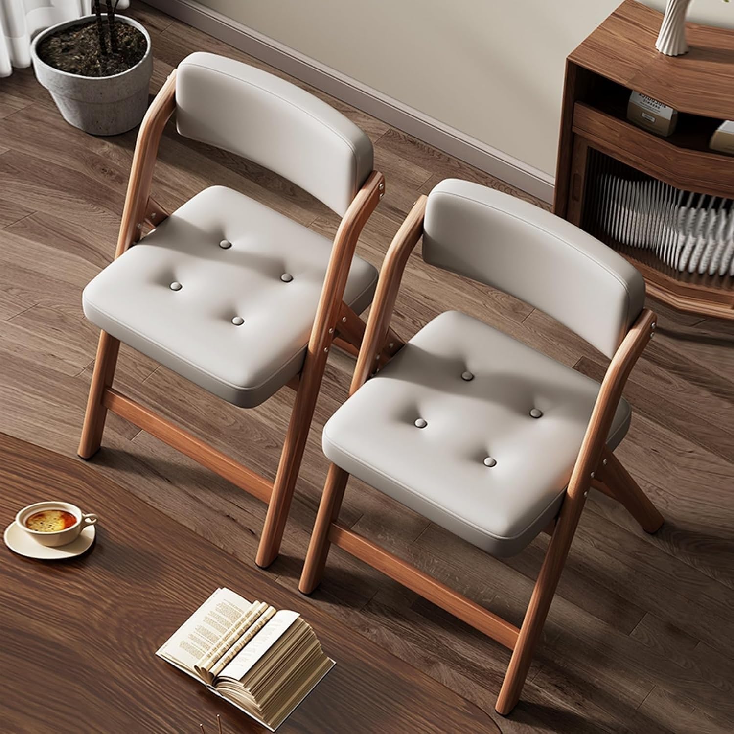 Folding Chairs with Padded Seats, Carbon Steel Bracket Folding Set of 2, Extra for Guests Kitchen, Bedroom,(Brown)
