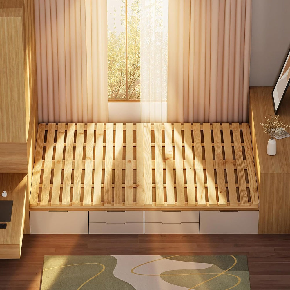 Floor Bed Frame, Foldable Japanese Tatami Bed Frame for Futon Mattress | Soli...
