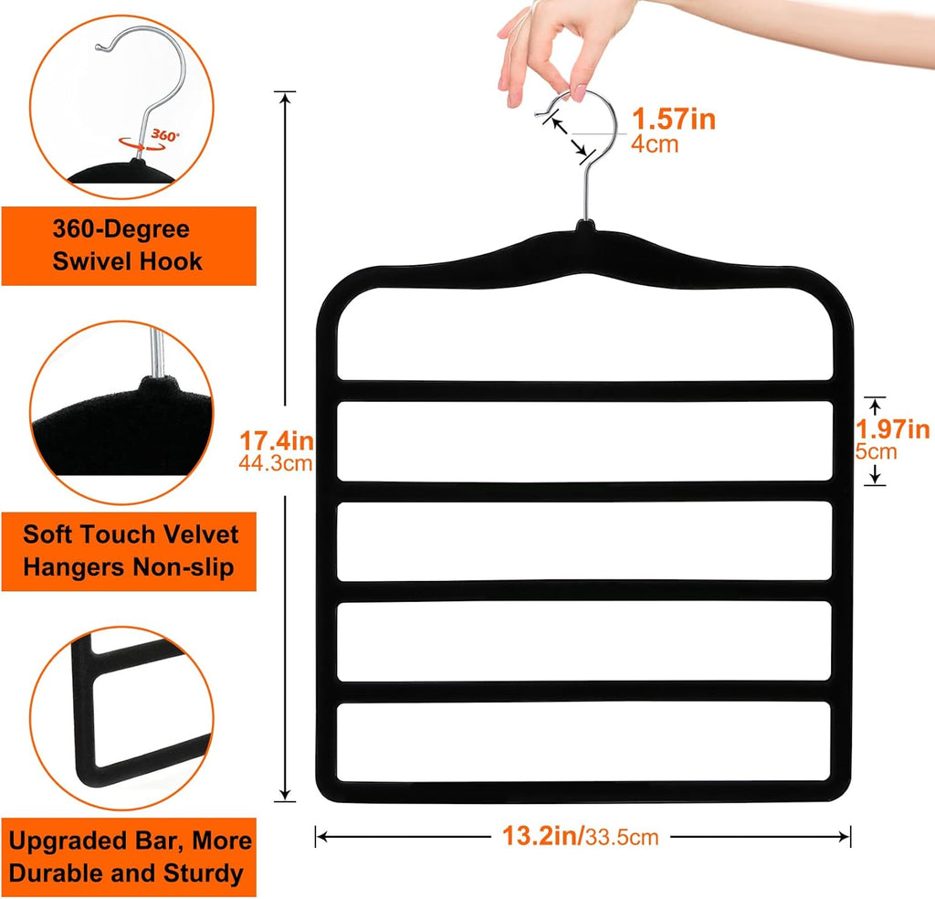 Closet Organizers and Storage,5 Pack Pants Hangers Space Saving,Velvet Hangers, Dorm Room Essentials for College Students Girls Boys Guys,Non Slip Organization and Storage Scarf Jeans Hangers