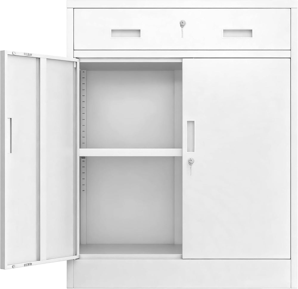 BESFUR Metal Storage Cabinet, Garage Storage Cabinet with One Drawer and Adju...