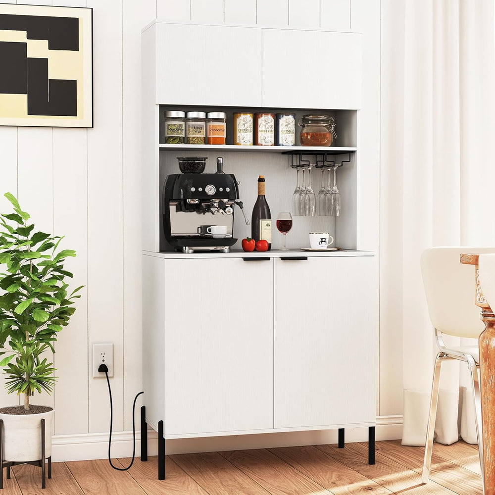 LOKO 64.5” Tall Kitchen Pantry Cabinet, Buffet Sideboard with Charging Statio...