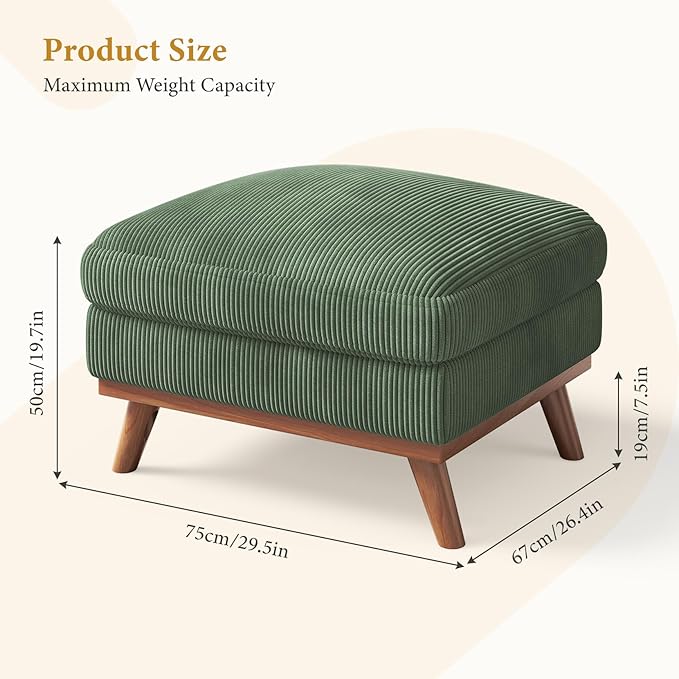 Vesgantti Large Ottoman for Modular Sofa, 29.5" Corduroy Pouf Ottoman wi...