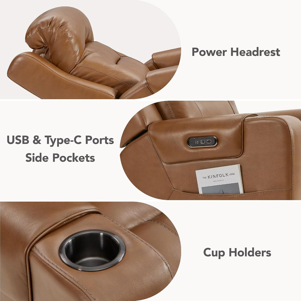 Watson & Whitely Genuine Leather Lay Flat Power Recliner Chair, Saddle