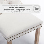 Linen Upholstered Dining Chairs Set of 2, Modern Style Kitchen Side Chairs with Nailhead Trim and Wood Leg, Metal Pulling Ring for Dining Room Living Room(Beige,Set of 2)