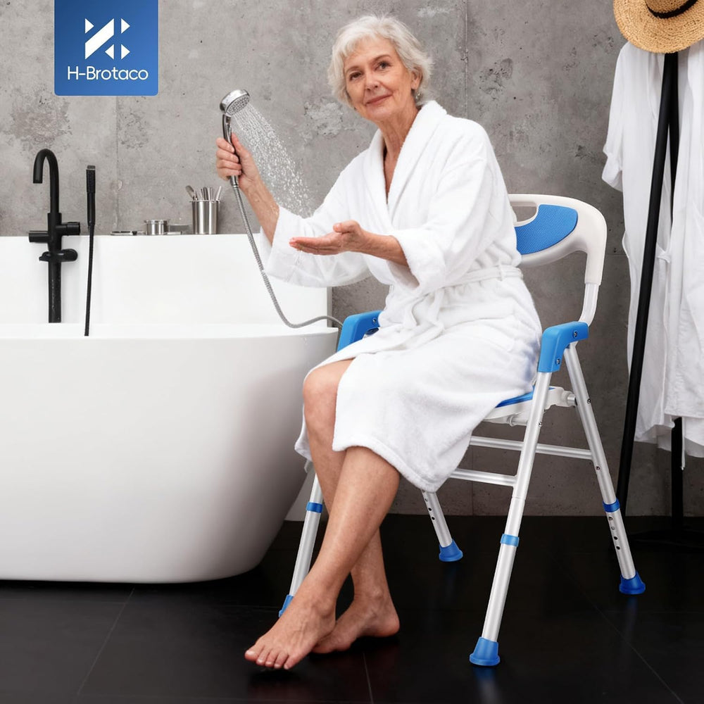Adjustable Height Foldable Shower Chair with Back Stands Upright