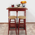 Casual Home Drop Leaf Breakfast Cart with 2 Stools-Red
