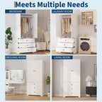 71" Armoire Wardrobe Closet, Bedroom Armoire Clothing Storage Cabinet | 3 Drawers & 2 Doors and Adjustable Shelves Modern Wooden with Aluminum Hanging Rod, Locker
