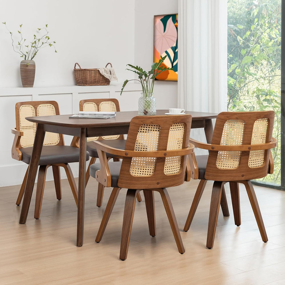 Walnut Dining Chairs - Swivel Rattan Dining Chairs with Bentwood Frame with E...