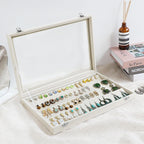 Wudygirl Jewelry Organizer Velvet Earring Organizer with Clear Lid 32 Pairs Earring Holder Jewelry Tray Display Case (Beige 64 Slot)