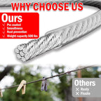40ft Clothes Line Outdoors 3/16" Wire Ropes Silver PVC Coating Laundry Drying Clothesline with Metal Hooks and Snap Heavy Duty for Umbrella Travel Outside Camping Backyard