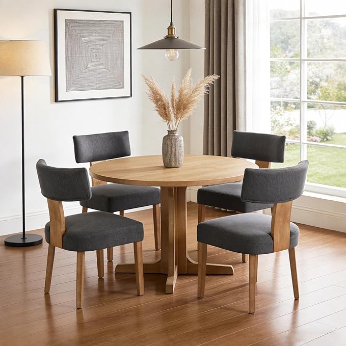 Modern Kitchen Chairs Set of 4, Upholstered Dining Chairs with Curved Back, F...
