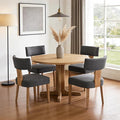 Modern Kitchen Chairs Set of 4, Upholstered Dining Chairs with Curved Back, Farmhouse Linen Fabric Dining Room Chair Comfy Wood Chairs for Living Room/Home Office/Reception, Grey