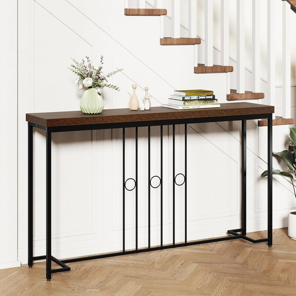 Giantex Industrial Console Table, 55" Narrow Entryway Table with H-Shape...