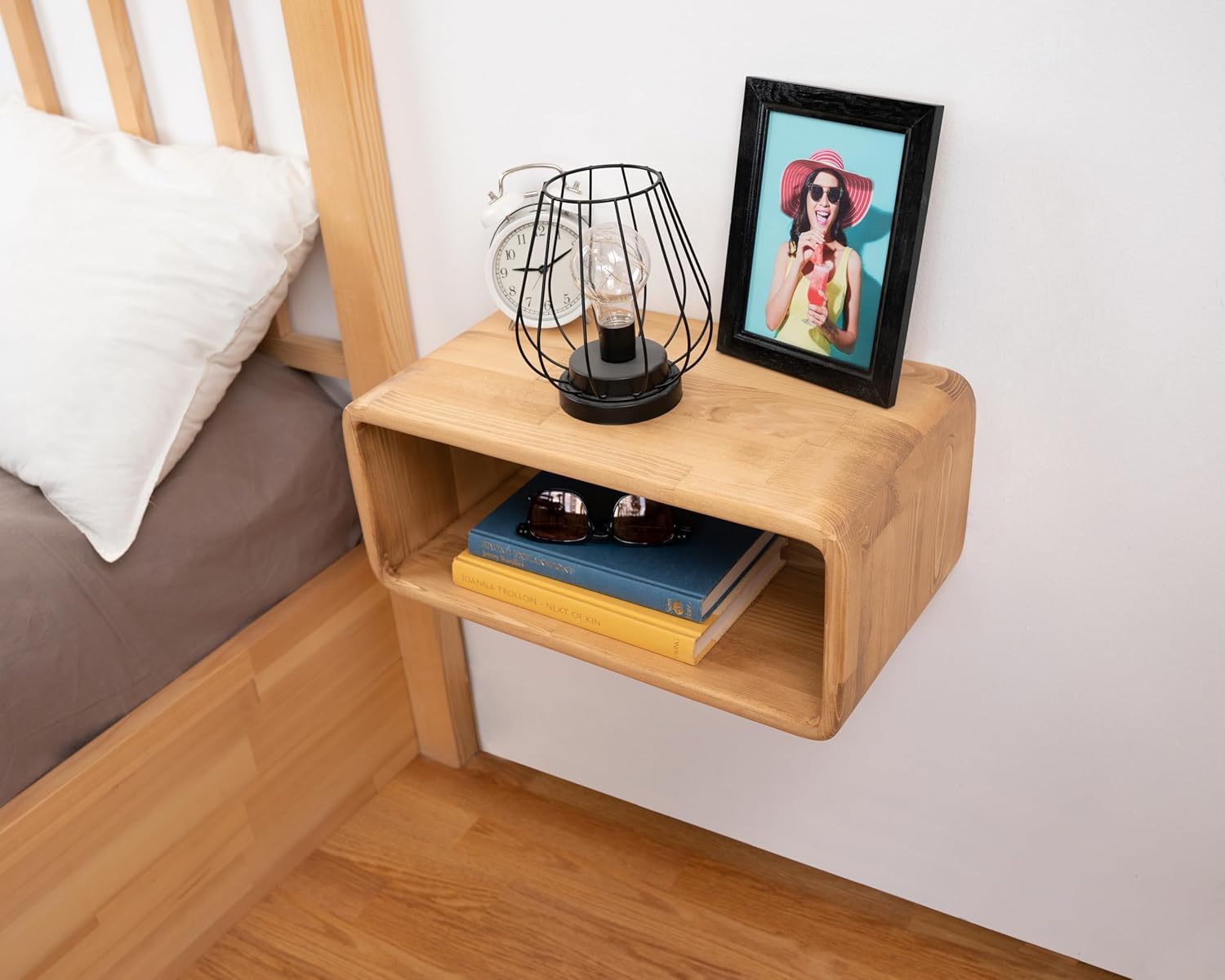 Floating Nightstand Wooden, Bedside Table, Nightstand Shelf, Handmade, Wall Mounted Bedside Shelf, Minimalist and Unique Style (Madrid)