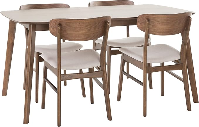 Christopher Knight Home Lucious 60" Rectangular Dining Set, 5-Pcs Set, Natural Walnut / Light Beige