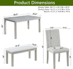KEIKI 6-Piece Standard Height Dining Table Set with Rectangular Table, 4 Upholstered Chair, Bench, for 6 Person, Crystal Decoration Table Set, Easy Assembly, for Kitchen, Dining Room, Silver Grey