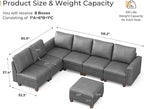 SITJOY 118" Faux Leather Modular Sectional Sofa with Storage, Mid Century Modern Sectional Couches for Living Room, Soft Padded Armrests, 7 Seat L Shaped Couch with Ottoman, Gray