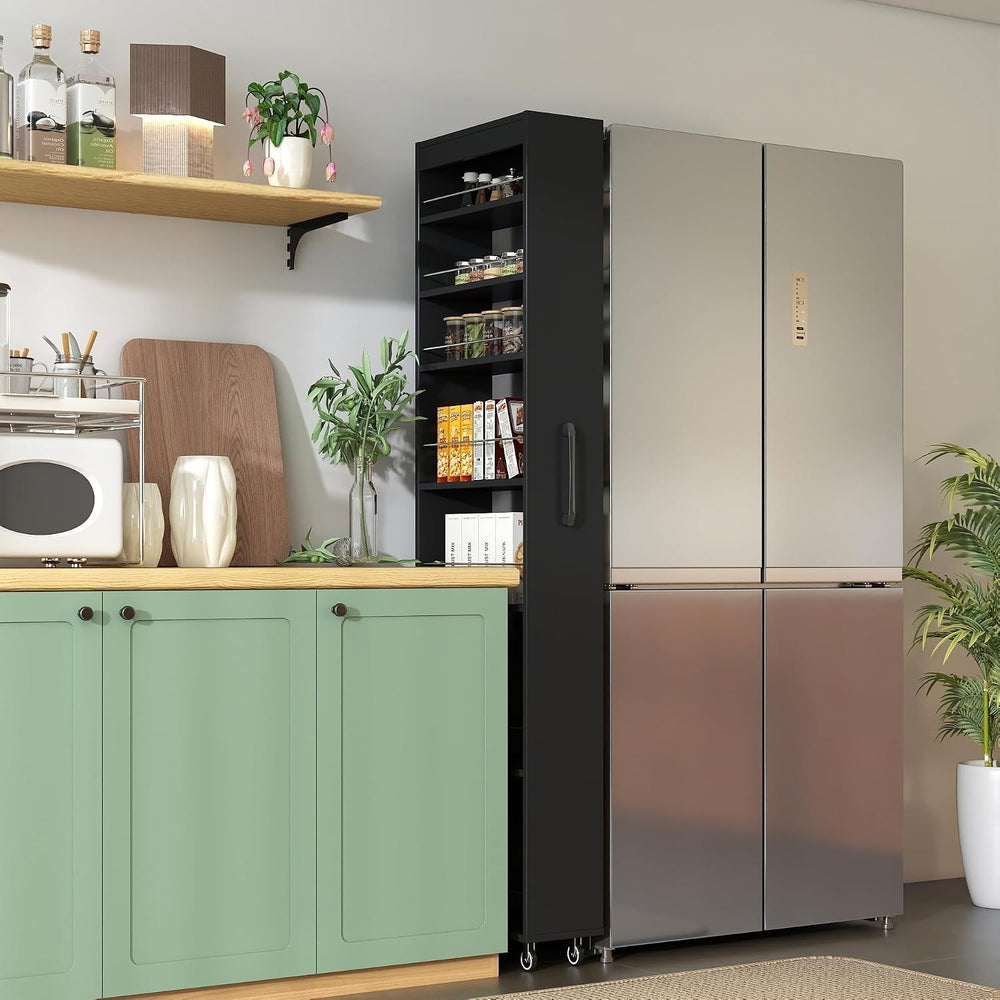 7 Tier Pull-Out Kitchen Pantry Storage Cabinet, 7.8'' Wide Rolling Op...
