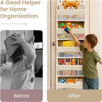 Over The Door Organizer with 8 Side Mesh Pockets, 44lb Weight Capacity Hanging Behind The Door Bathroom Organizers and Storage Suitable for Storing Toys, Shoes, Towels, Lvoy White, 5 Shelf