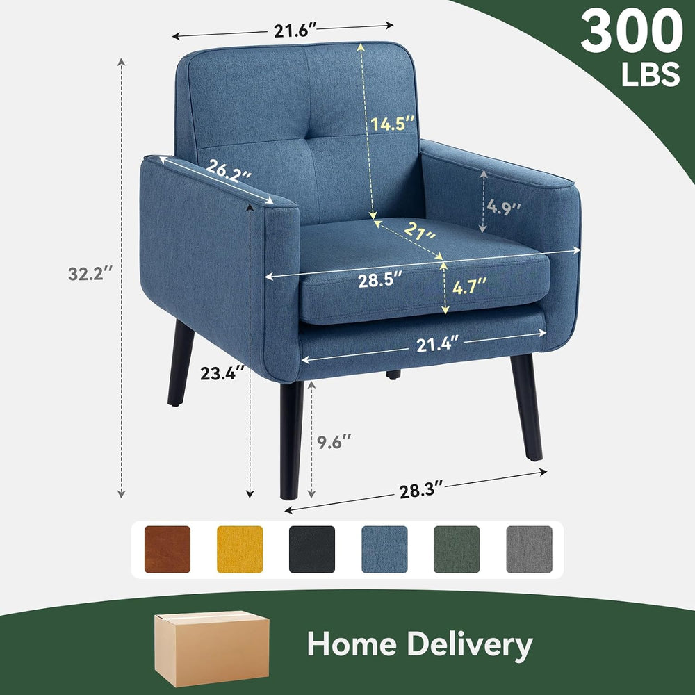 Mid Century Modern Accent Chair, Fabric Reading Armchair, Blue | 300LBS Capac...