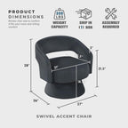 Lexicon Swivel Accent Chair, Modern Velvet Round Barrel Chair, Dark Gray | Swivel Chair with Open Back, Plush Foam Cushions, Metal Swivel Base for Living Room/Bedroom/Office/Small Spaces