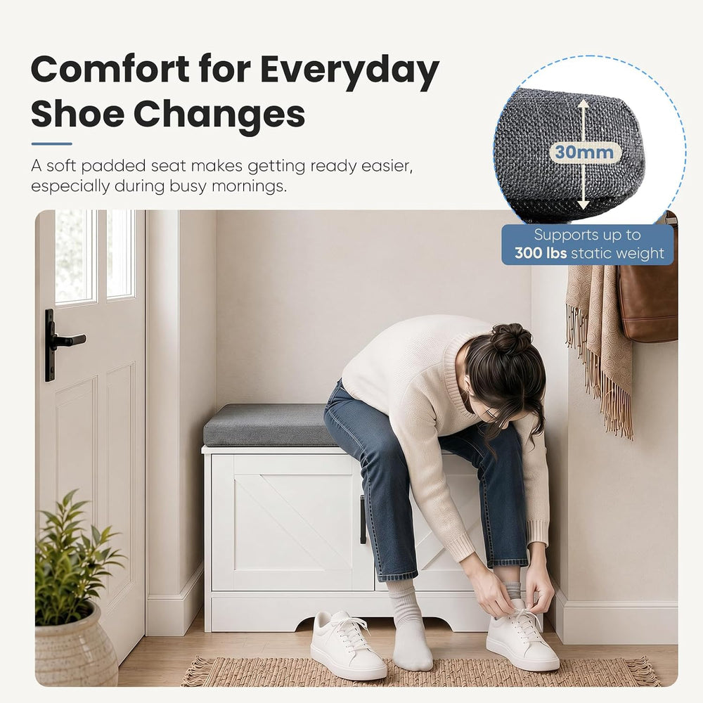 NEWBULIG Shoe Storage Bench for Entryway with Cushion, 27.6IN, White | Shoe O...