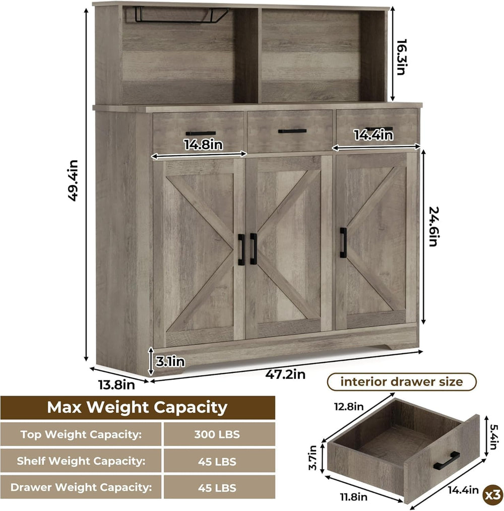 IDEALHOUSE Farmhouse Buffet Sideboard with Microwave Stand, Barn Door Storage...