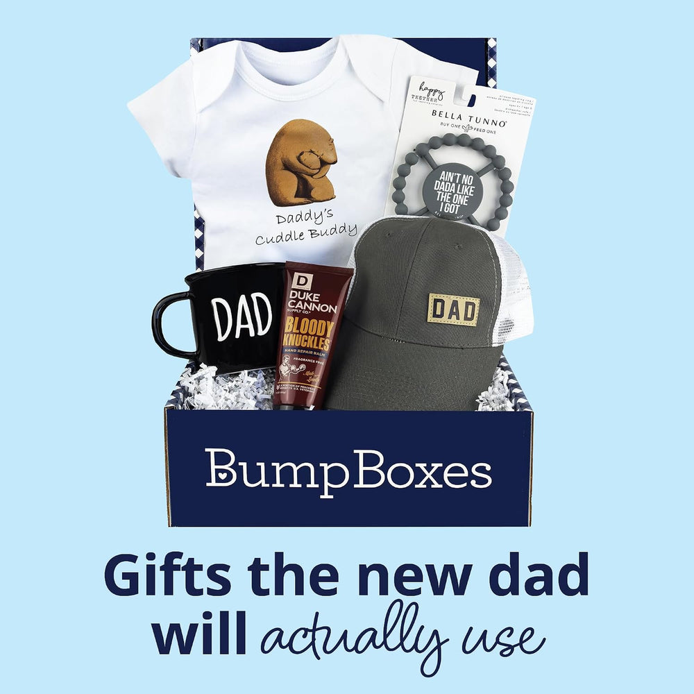 Bump Boxes, New Dad Gift Box with Mug, Hat, Teether, Onesie and Balm, Unique ...