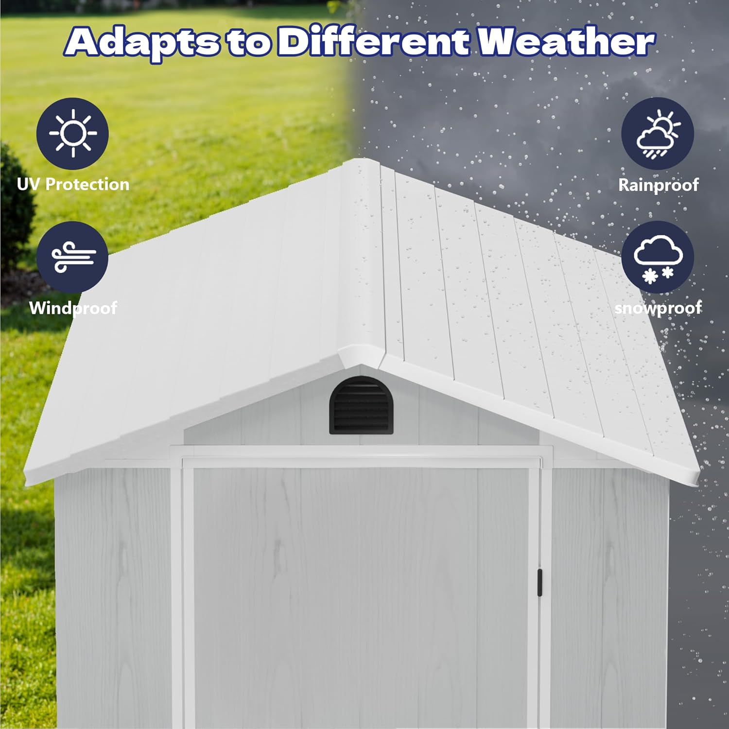 Greesum 4x8FT Plastic Outdoor Storage Shed with Floor, Resin Storaged Sheds with Lockable Door, Window & Vent, All-Weather Tool Sheds for Garden, Backyard, Patio, Light Gray (One-Piece Panel)