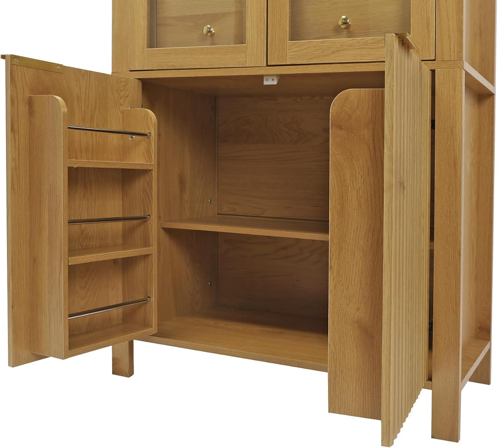 71" Tall Arched Kitchen Pantry with Drawer,Glass Door,Door Racks, Fluted...