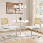 3-Piece 23.6" Round Dining Table Set for 2 with Upholstered Chairs – Space-Saving Modern Small Kitchen Cafe Bistro Set(White Velvet Chair)