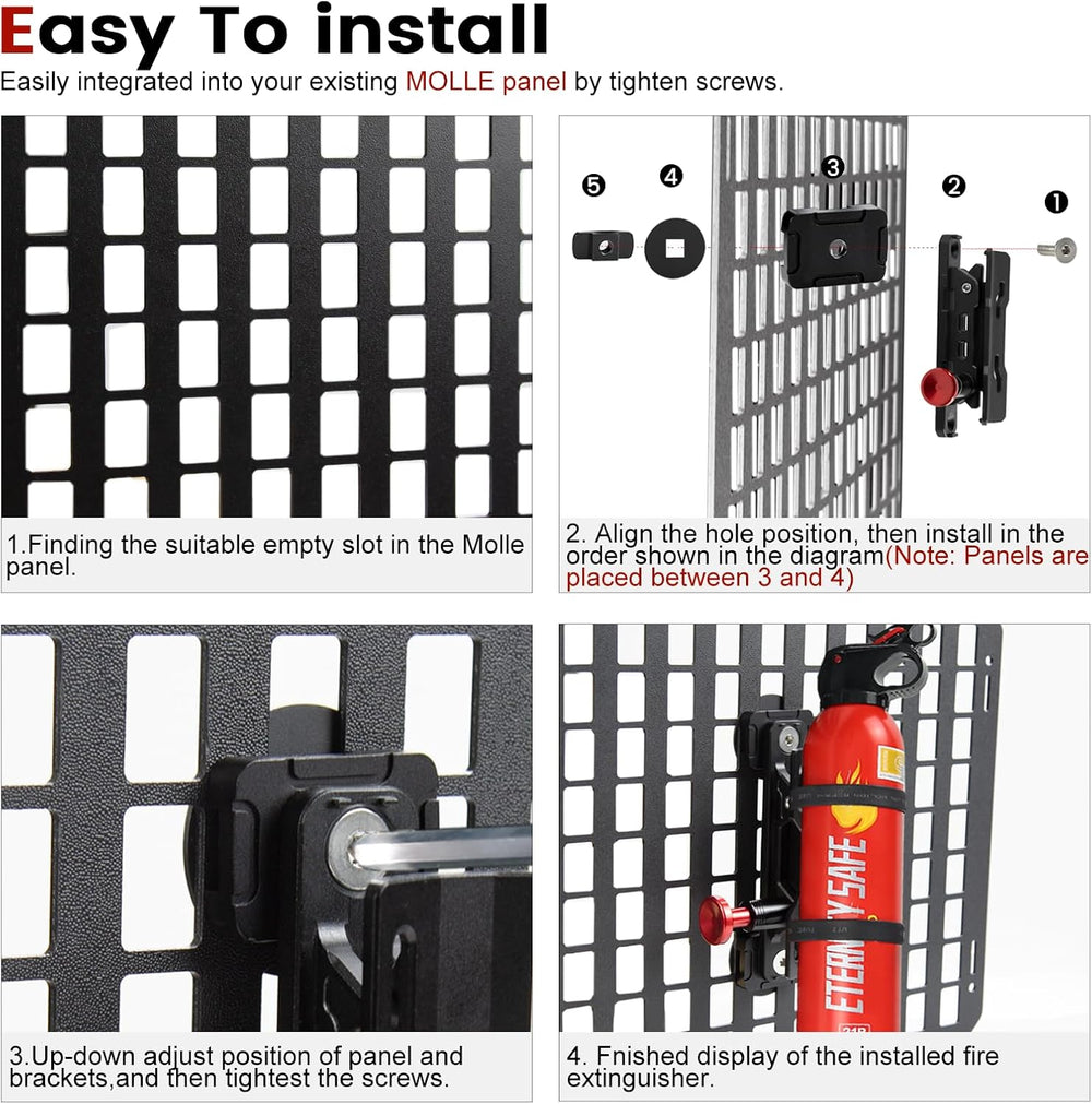 Molle Panel Fire Extinguisher Mount with Aluminum Base Fit 1-2IN Slot Holes