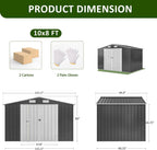 8x10 FT Outdoor Storage Shed, Metal Garden Tool Shed with Updated Frame Structure and Lockable Doors, Ideal for Backyard Garden Patio Lawn, Grey