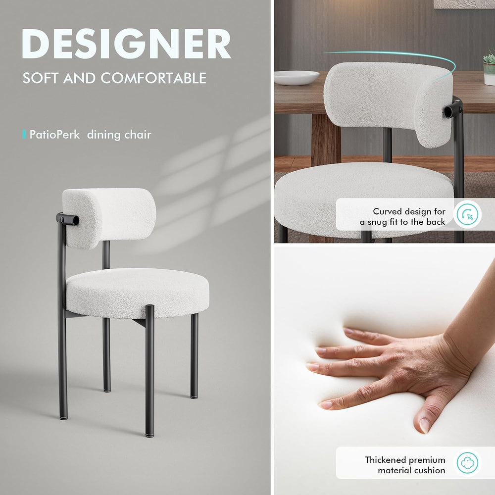 PatioPerk Boucle Dining Chairs Set of 2, White Mid Century Morden Chair | Rou...