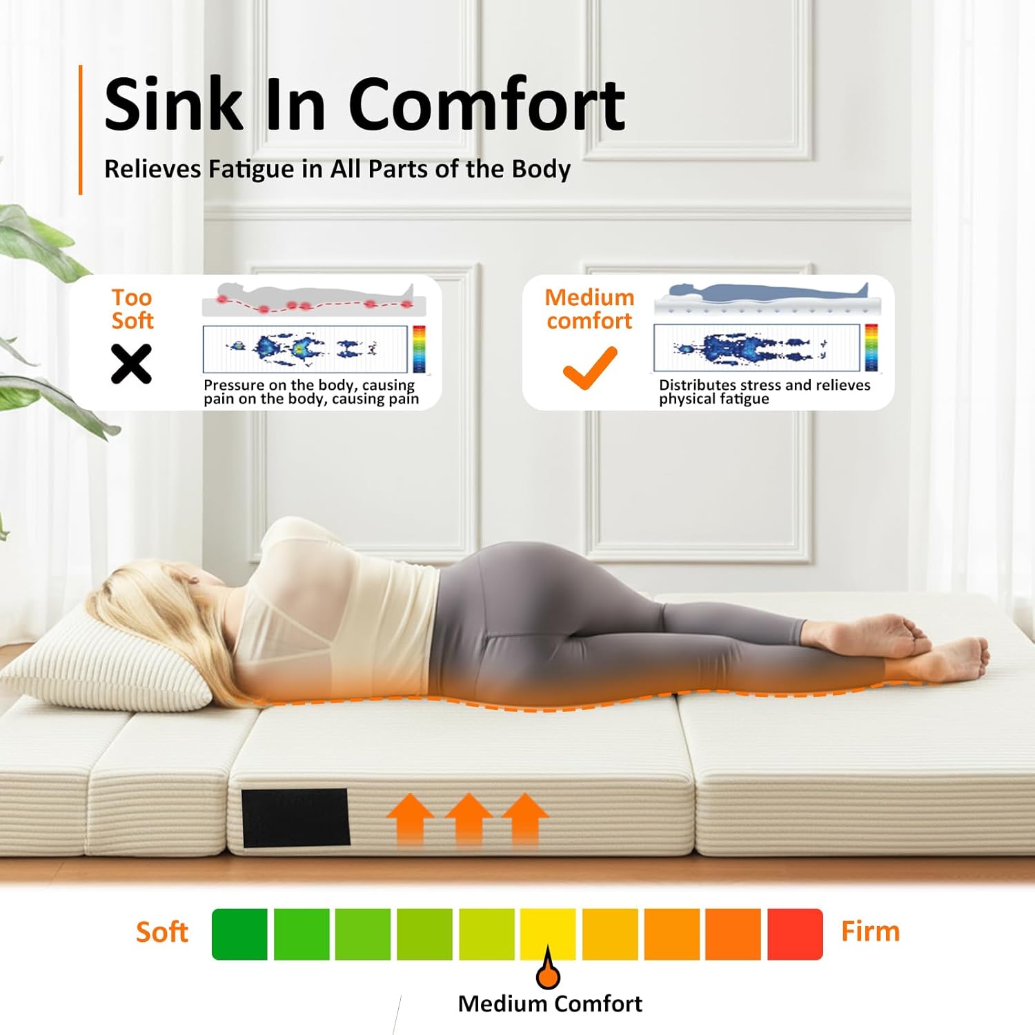 Single Size Folding Sofa Bed - 4 in 1 Convertible Sleeper Chair - High Density Memory Foam Futon Couch - Foldable Bed for Living Room Bedroom (Beige)