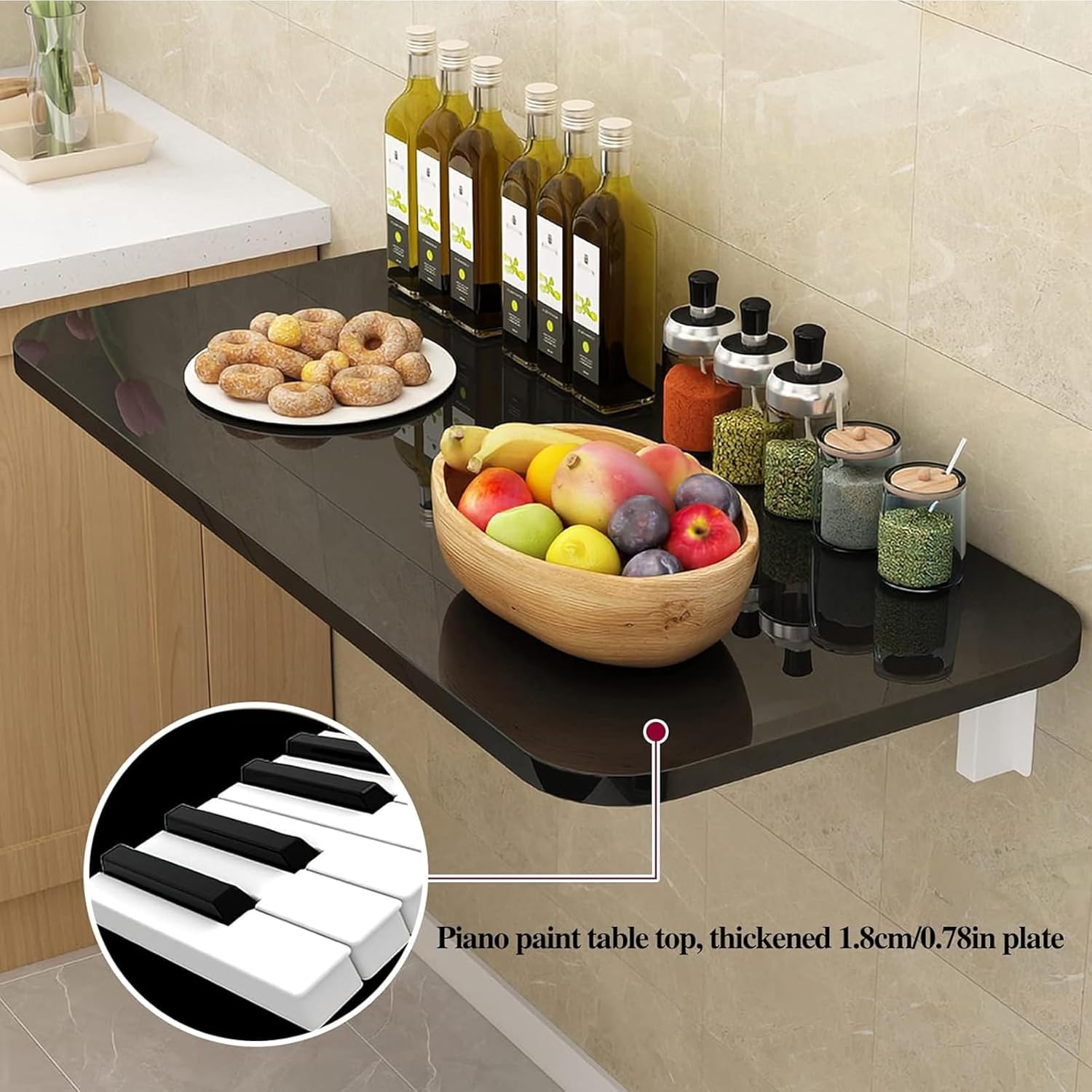 Wall Mounted Folding Table,Black Floating Desk for Small Spaces,Stainless Steel Bracket Laundry Folding Table,Wall Folding Desk,Home Bars and Dining Establishments(100x50cm/39.4"×19.7")