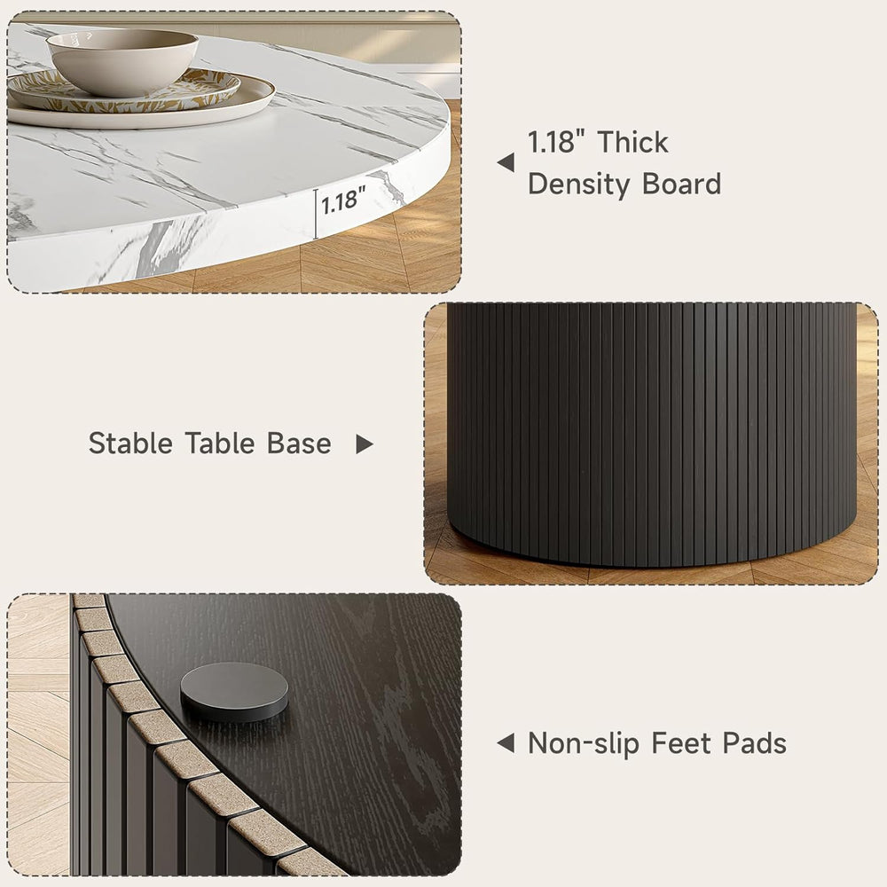 47 Inch Round Dining Table for 4, Circle Kitchen Table with Wood Strip Base, ...