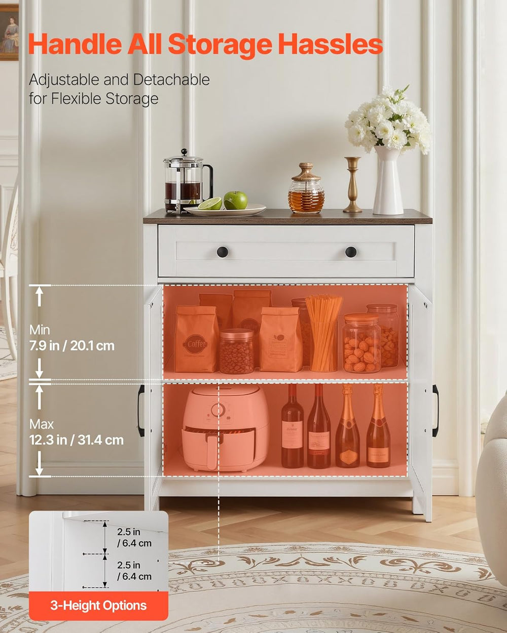 VEVOR Buffet Cabinet, Farmhouse Sideboard Cabinet with Drawer, 30" Coffe...