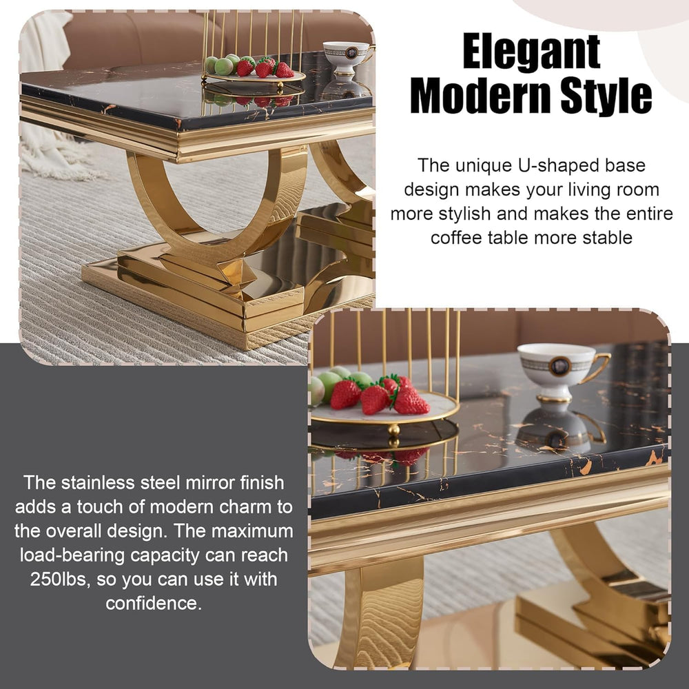 Marble Coffee Table Set of 3, Includes 1 Coffee Table with 2 Square End Side ...